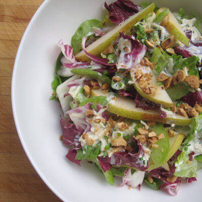 Crunchy Vegetable Salad with Pears and Creamy Cheddar Dressing