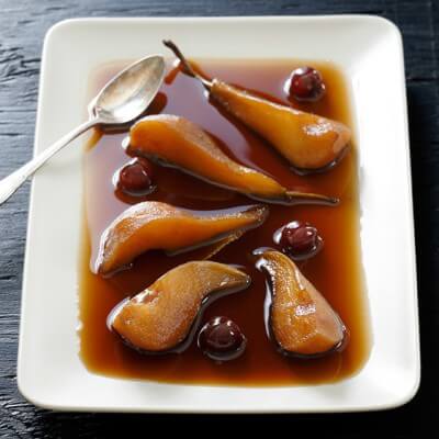 Espresso and Cherry Poached Pears