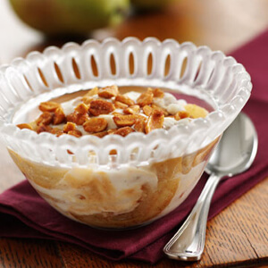 Sauteed Pears with Vanilla Yogurt and Honey Peanuts