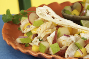 Spicy Fish Tacos with Pear Mango Salsa