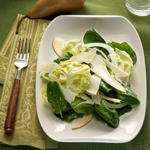 Pear and Spinach Salad with Parmesan Vinaigrette