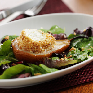 Warm Peanut Crusted Goat Cheese with Roasted Pear