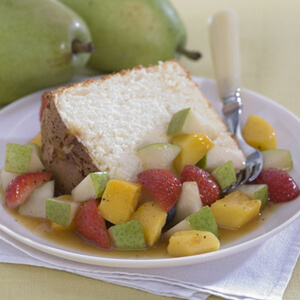 Orange Angel Food Cake with Tropical Pear Salsa