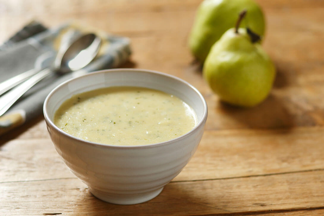 pear and sweet corn soup with basil