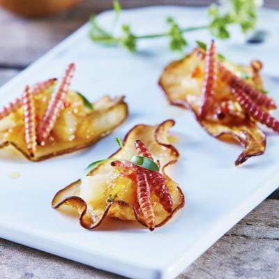 Pear Chips with Gusanos de Maguey