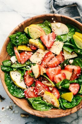 Strawberry, Apple, and Pear Spinach Salad