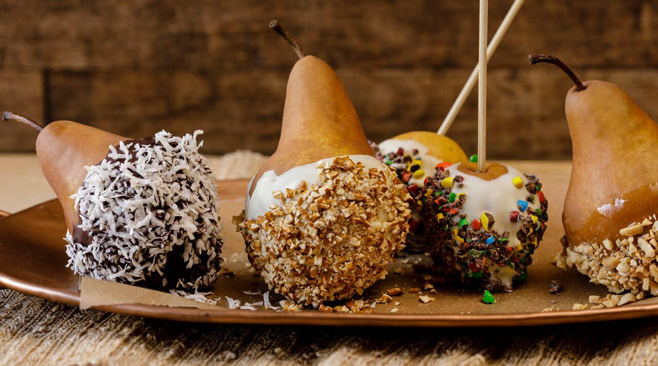 Caramel and Chocolate Dipped Pears